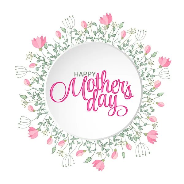 Tarjeta del día de las madres felices. Ilustración brillante del concepto de primavera con flores en vector — Vector de stock