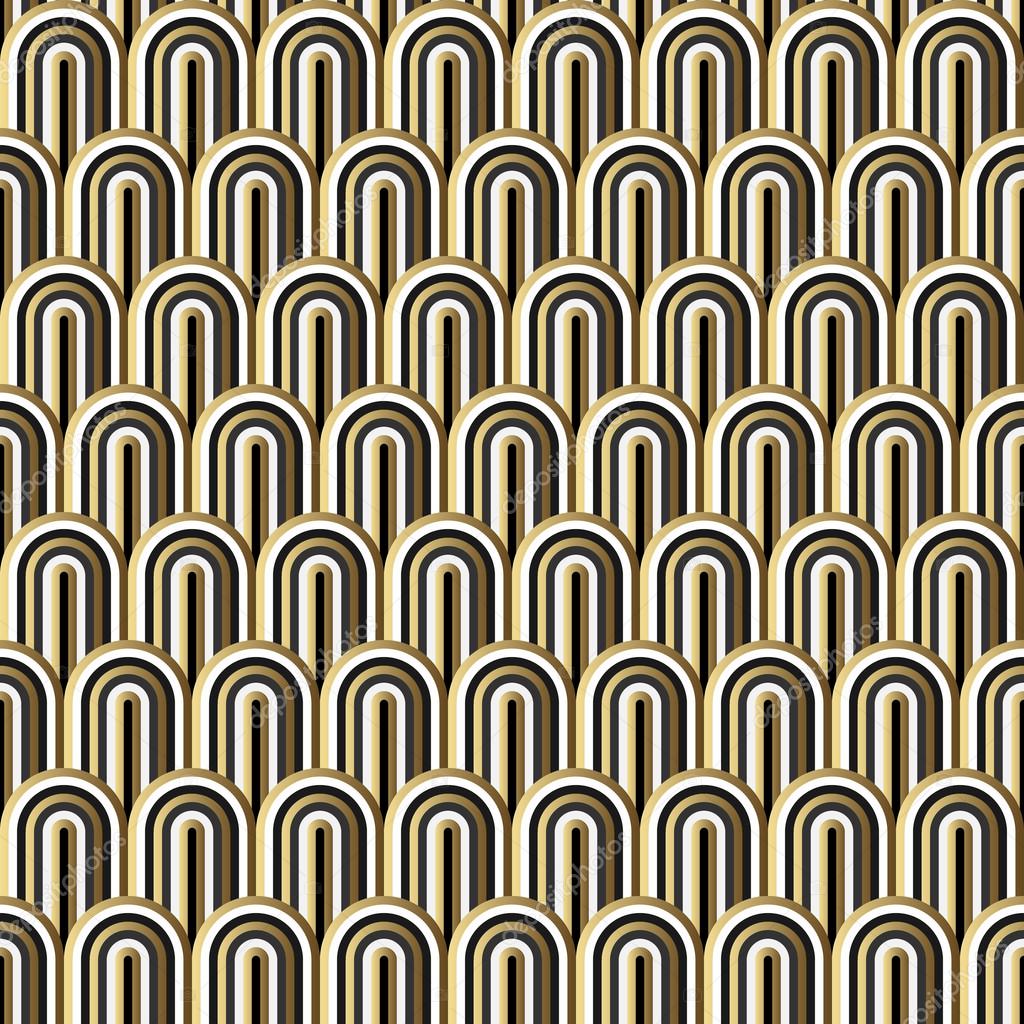 Seamless gold white and black simple art deco wave scales pattern vector.