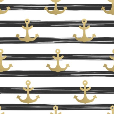 Çapalar ile dikişsiz desen. Deniz arka planlar altın çapa . Deniz teması. Vektör çizimi