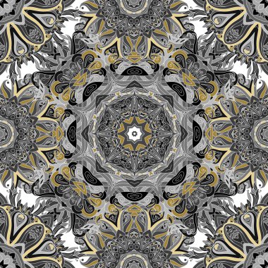 Yuvarlak mandala seamless modeli. Arap, Hint, İslam, Osmanlı süsleme. Yeşil ve kırmızı çiçek desen, motif. 