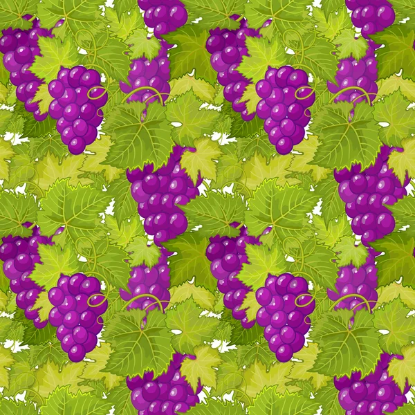 Padrão sem costura vetorial com uvas e folhas — Vetor de Stock