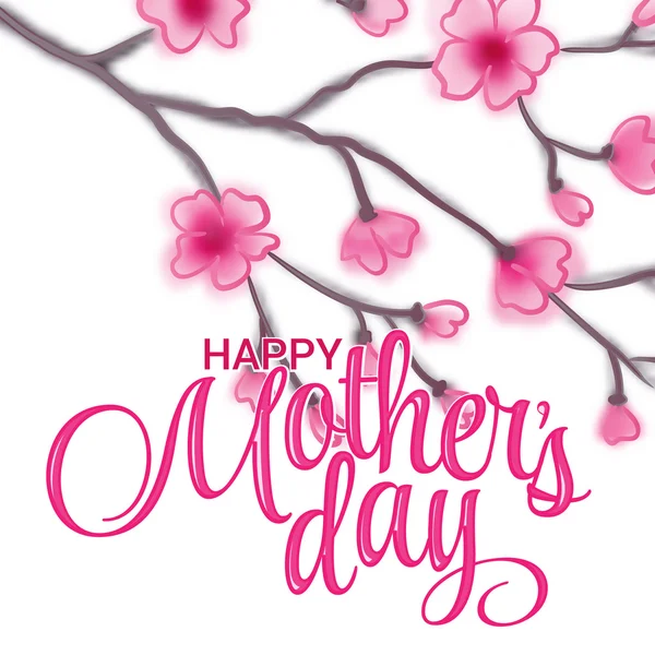 Greeting card on Mother's Day. Sakura flowers. Happy Mothers day background. Lettering — Stok Vektör