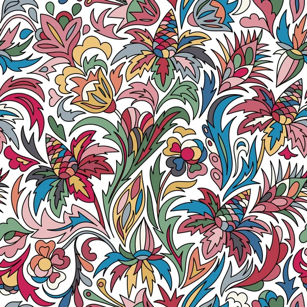 Padrão de flor vetorial. Textura botânica sem costura, ilustrações de flores. Padrão floral no estilo doodle, fundo floral primavera. Verde e vermelho sobre fundo branco —  Vetores de Stock