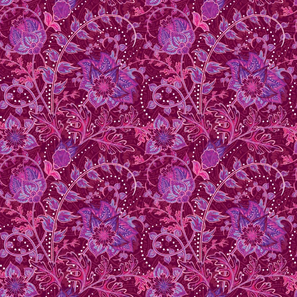 Fantaisie fleurs motif paisley sans couture. Ornement floral sur fond rose foncé pour tissu, textile, cartes, papier d'emballage, papier peint template.Ornamental motif lumineux — Image vectorielle