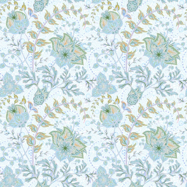 Traditional oriental seamless paisley pattern. Vintage blue flowers on white background. Decorative ornament backdrop for fabric, textile, wrapping paper, card, invitation, wallpaper, web design. — Stock Vector