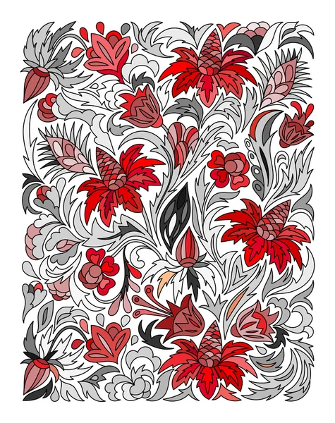 Etnik çiçek zentangle renkli, arka plan deseni dikdörtgen vektör doodle. — Stok Vektör