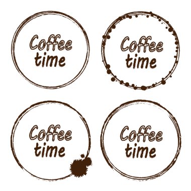 Grunge stamp with coffee time text inside. Set of vector coffee time stamp with a spots