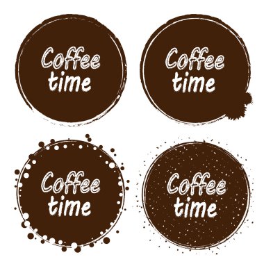 Grunge stamp with coffee time text inside. Set of vector coffee time stamp with a spots