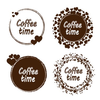 Grunge stamp with coffee time text inside. Set of vector coffee time stamp with a spots
