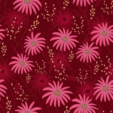 Çiçek seamless modeli ile narin çiçekler, el-çizim. Vektör çizim. Daisy temalı yinelenen desen