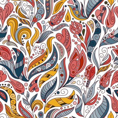 vektör kesintisiz renk desen spiraller, kıvrımlar, karalamalar ve çiçekler
