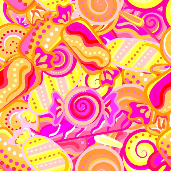 夢のカラフルな甘いロリポップキャンディーの杖シームレスなパターン — ストックベクタ