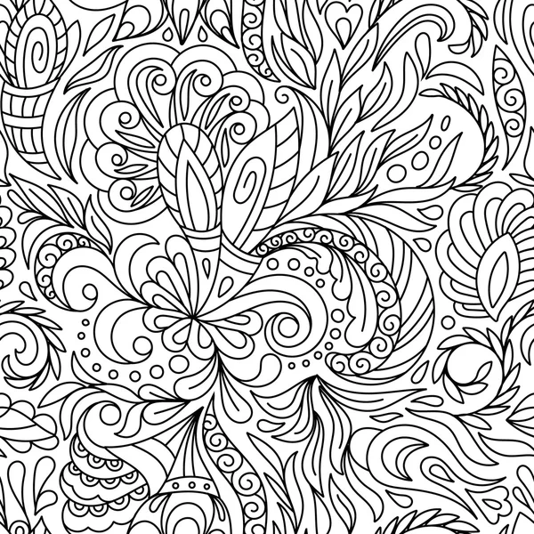 Modèle sans couture pour livre à colorier. Ethnique, floral, rétro, gribouillis, vecteur, élément de design tribal. Fond noir et blanc . — Image vectorielle