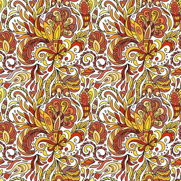 Fantasie bloemen naadloze Paisley patroon. Floral sieraad, voor stof, textiel, kaarten, inpakpapier, behang sjabloon. Oranje bruin wit kleuren achtergrond. — Stockvector