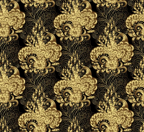 Illustration goldenen nahtlosen floralen Hintergrund, Muster für kontinuierliche Replikation - Vektor — Stockvektor