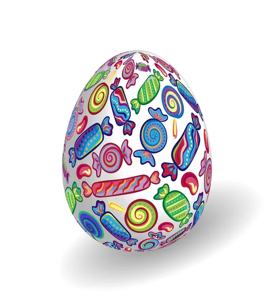 Huevo de Pascua con patrón de dulces brillantes. Icono de ilustración vectorial — Vector de stock
