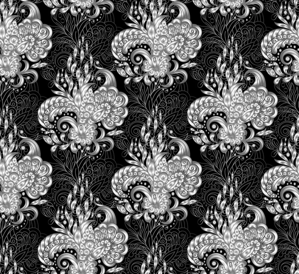 Ilustração vetorial. textura de luxo para papéis de parede, padrões de tecido Barroco, Damasco padrão floral sem costura . — Vetor de Stock