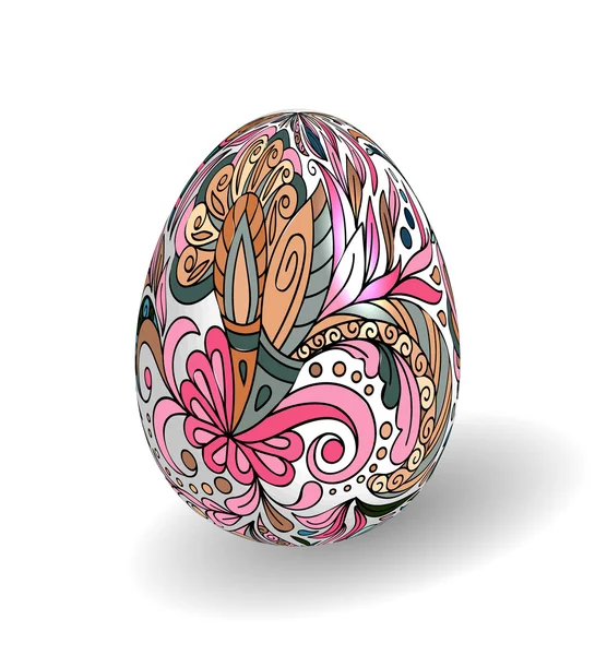 Hermoso huevo de Pascua pintado sobre fondo blanco. Efecto 3D, sombra — Vector de stock