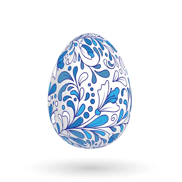 Huevo de Pascua con patrón floral brillante. Icono de ilustración vectorial. Gzhel. . — Vector de stock