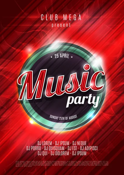 Party neon sign. Abstract background. Music party. Vector illustration — Stok Vektör