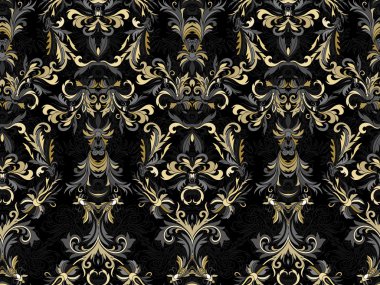 Lüks çiçek damasko duvar kağıdı. Dikişsiz desen arka plan. Vektör çizim