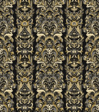 Kraliyet çizgili seamless modeli. Rokoko çiçek duvar kağıdı. Damasko arka plan
