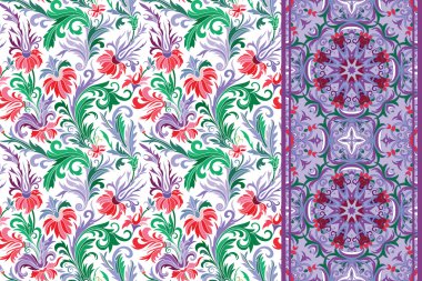 Sorunsuz çiçek desenleri kümesi. Vintage arka çiçekler ve vektör sınırları