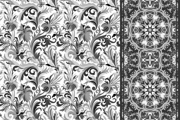 Ensemble de motif floral sans couture et bordure pour le design . — Image vectorielle