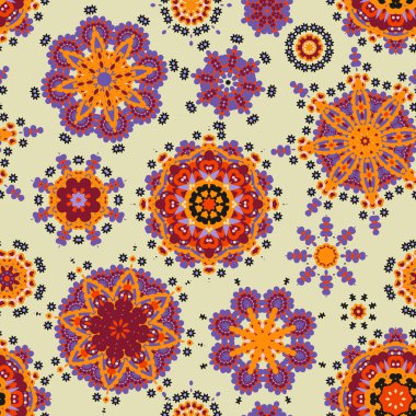 Stilize çiçeklerle pastel renkte etnik desen