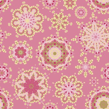 Stilize çiçeklerle pastel renkte etnik desen