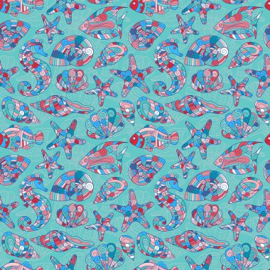 Zentangle stilize deniz seamless modeli.