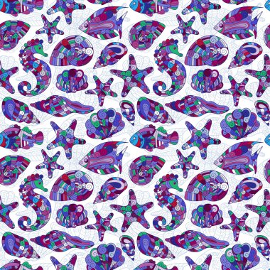 Sualtı yaratıklar vektör seamless modeli el ile çizilmiş.