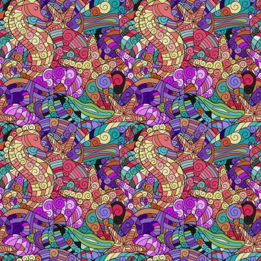 Renkli karikatür karalamalar çizilmiş. Su yaşam altında. Vektör