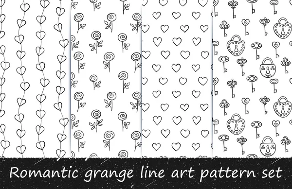 Romantico grunge line art pattern set . — Vettoriale Stock