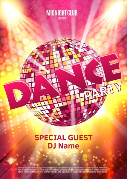 Dance Party Poster achtergrond Template - vectorillustratie. Disco bal — Stockvector