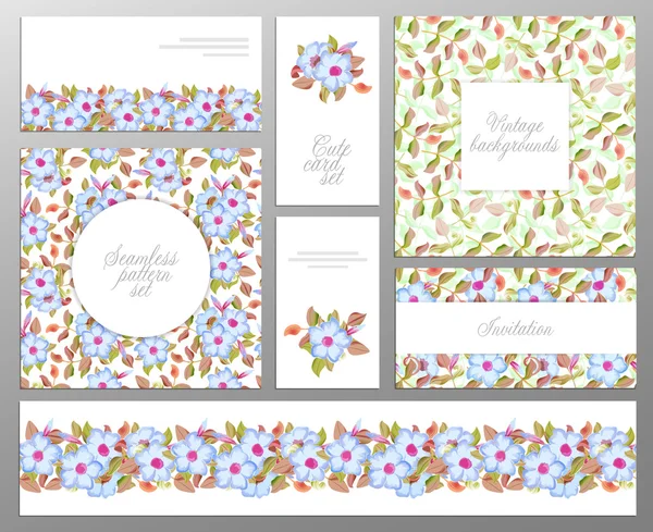 Set of creative universal floral cards. — Stock Vector