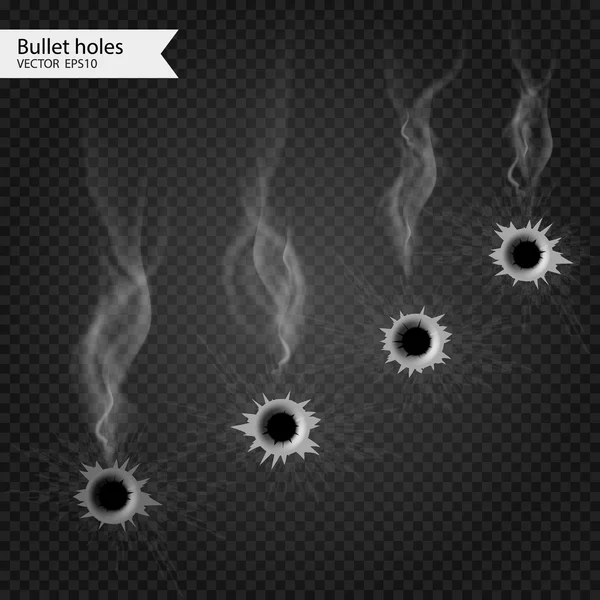 Bullet holes with smoke. Vector Isolated. Really transparent effect — Stock Vector