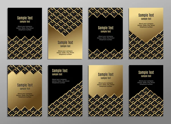 Set of cards, gold on the black. Business plates. Invitations. Vector. — Stock Vector
