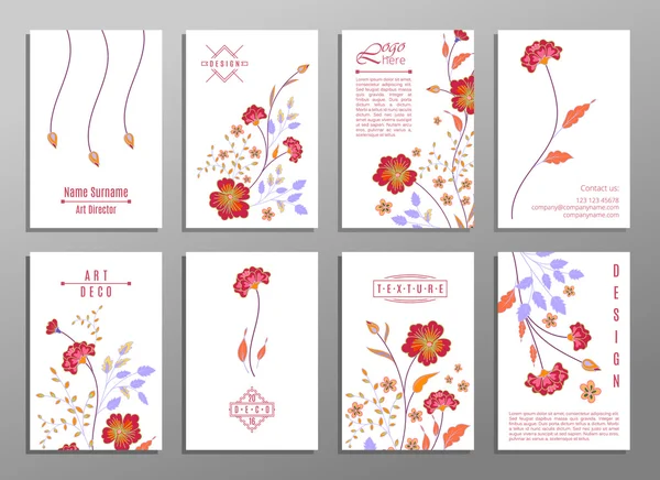 Verzameling van cute uitnodigingskaarten met bloemen voor uw ontwerp — Stockvector