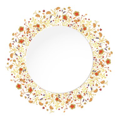 Otlar ve yabani çiçekler ile ayrıntılı kontur çelenk