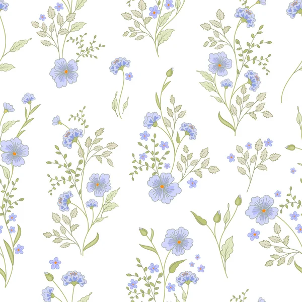 Kleine bloem patroon. Vintage bloemen naadloze achtergrond. Delicate blauw groen op wit . — Stockvector