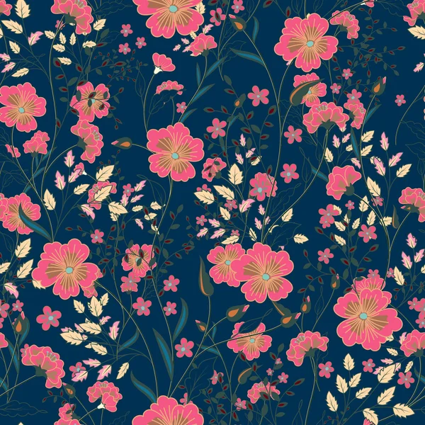 Vector Vintage nahtloses Blumenmuster. Kräuter und Wildblumen. — Stockvektor