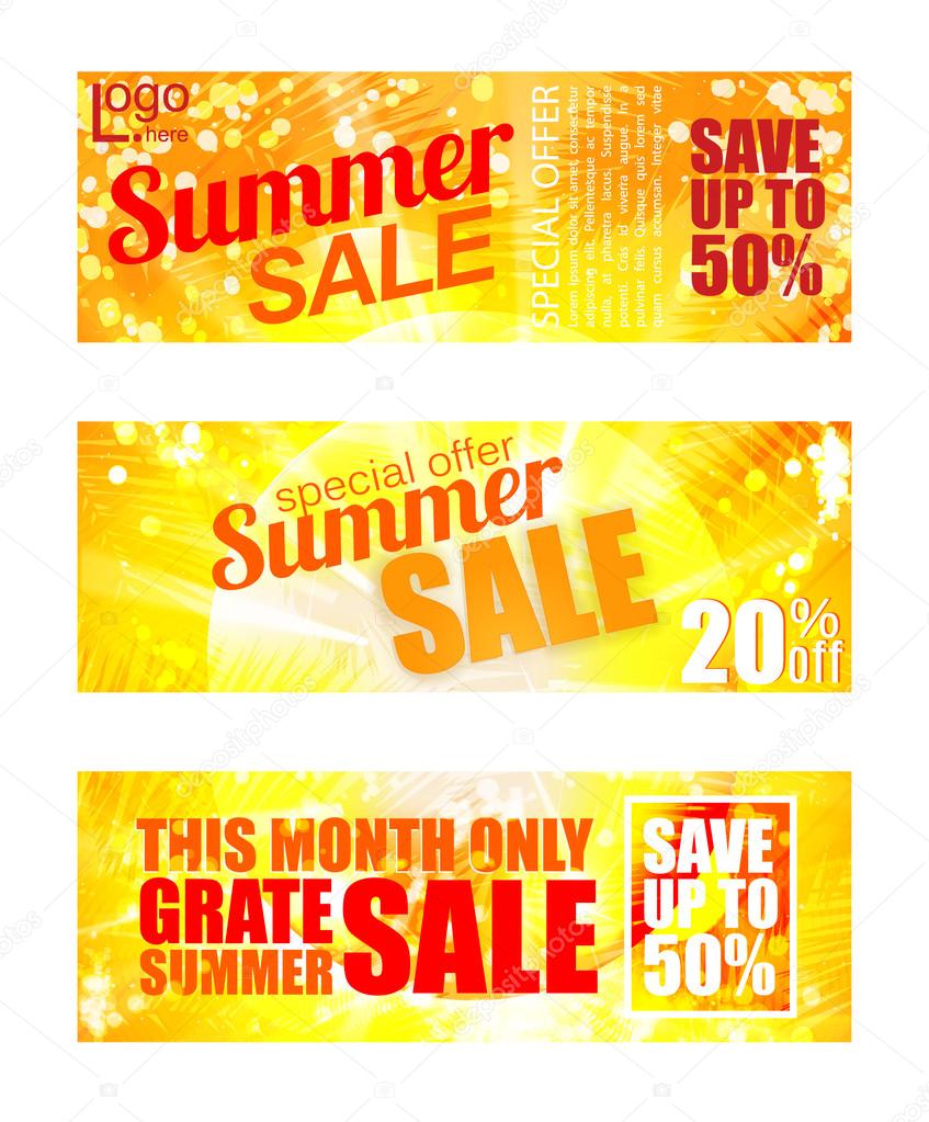 Summer sale banner set. Sunny text and colors.