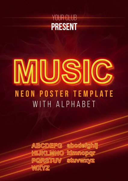 Modèle d'affiche avec alphabet néon brillant . — Image vectorielle