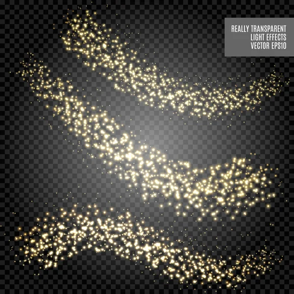 Vector goud glitter abstracte illustratie. Star Dust Trail sprankelende deeltjes geïsoleerd op transparante achtergrond. — Stockvector