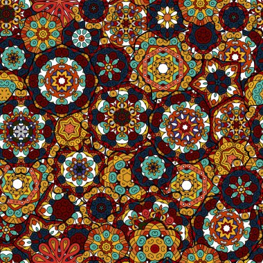 Dikişsiz oryantal süs deseni. Vektör çiçek ve geometrik süs ile dekoratif arka plan bağcıklı. Fayans mandala tekrarlayan. Hint ya da Arap motifi. Boho festival tarzı.