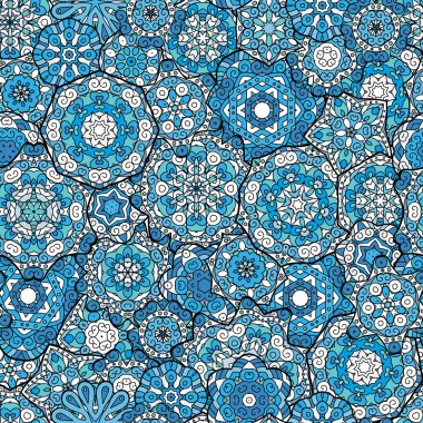 Dikişsiz oryantal süs deseni. Vektör çiçek ve geometrik süs ile dekoratif arka plan bağcıklı. Fayans mandala tekrarlayan. Hint ya da Arap motifi. Boho festival tarzı.