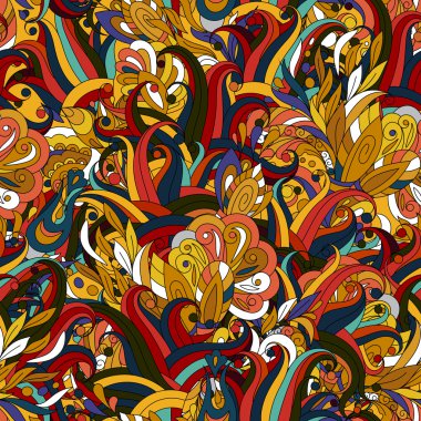 Doodle çiçekleri ile süs renkli dikişsiz çiçek deseni. Vektör