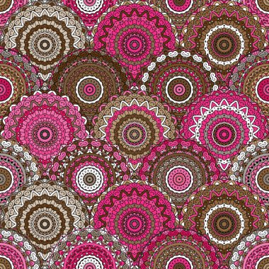 Dikişsiz yuvarlak desen baskı kumaş ya da kağıt almak için. Elle çizilmiş arka plan. Renkli Hint süsleme. Vektör çizim. Tasarımınız için öğeleri.