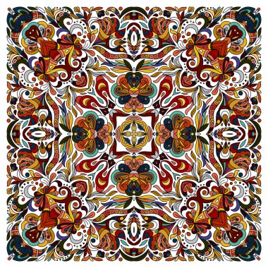 Renkli süs çiçek desenli şal, bandana. Kare desen.